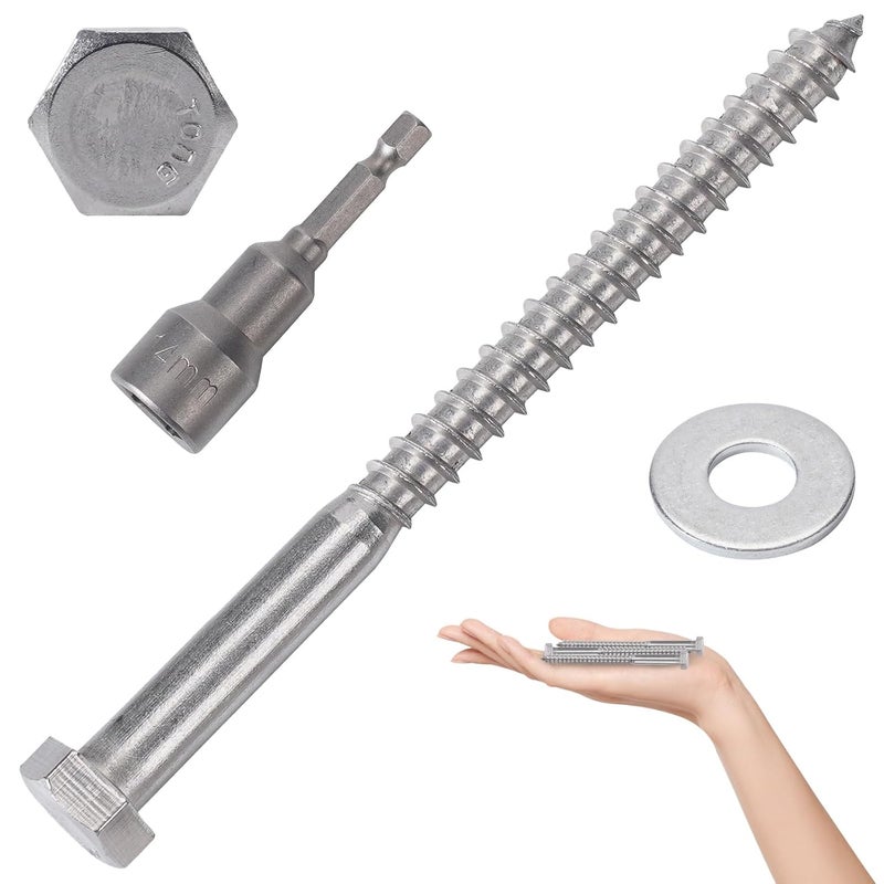 AiVeUao 50 Pack 304 Stainless Steel Wood Lag Screw, 3/8" x5" Hex Head Lag Bolts, Heavy Duty Hex Head Lag Screws, Wood Screws 18-8 - Image 1